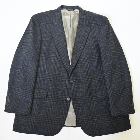 Nino Cerruti 46R Gray Glenn Check Tweed Mens Blazer Suit Jacket Sport Coat‎